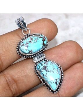 New Lander Turquoise Gemstone 925 Sterling Silver Handmade Pendant Necklace
